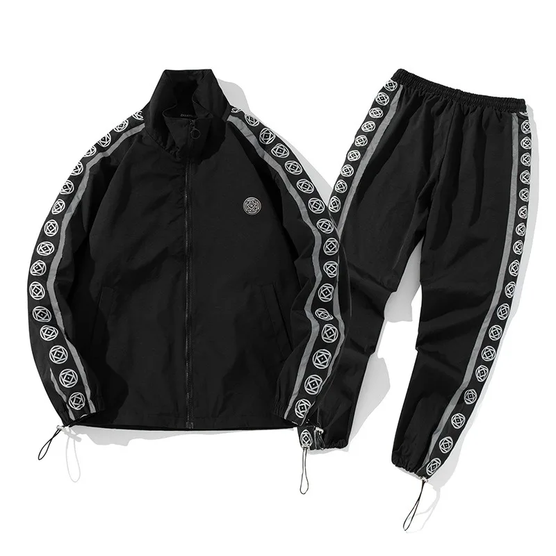 Top High Quality Fashion Custom  two pieces men nylon reflective set tracksuit in street style