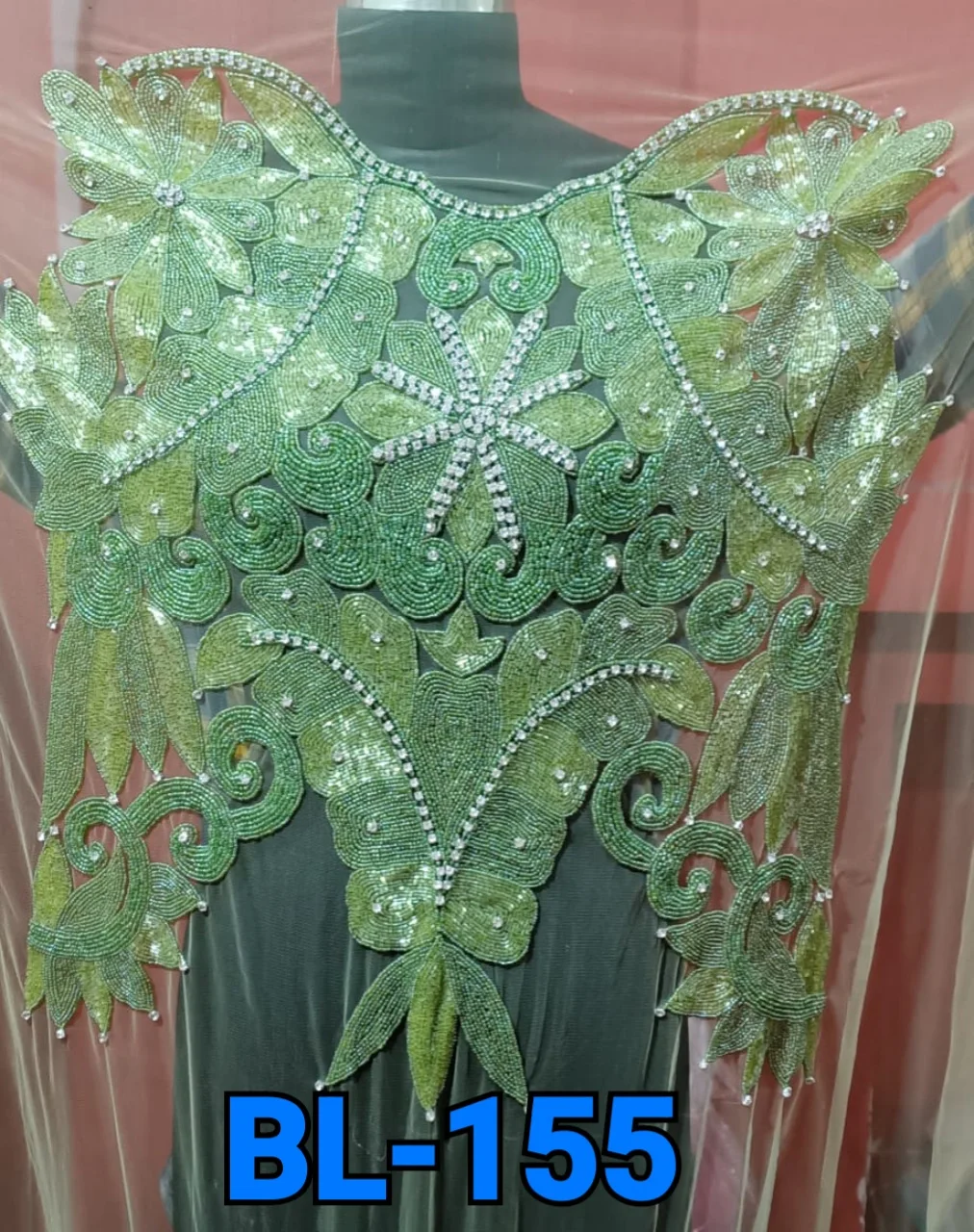 Fully Lined Button Closure Crew Neck Three-quarter Puff Sleeves Beaded Details A-line Blouse Custom Design Black Summer Cotton