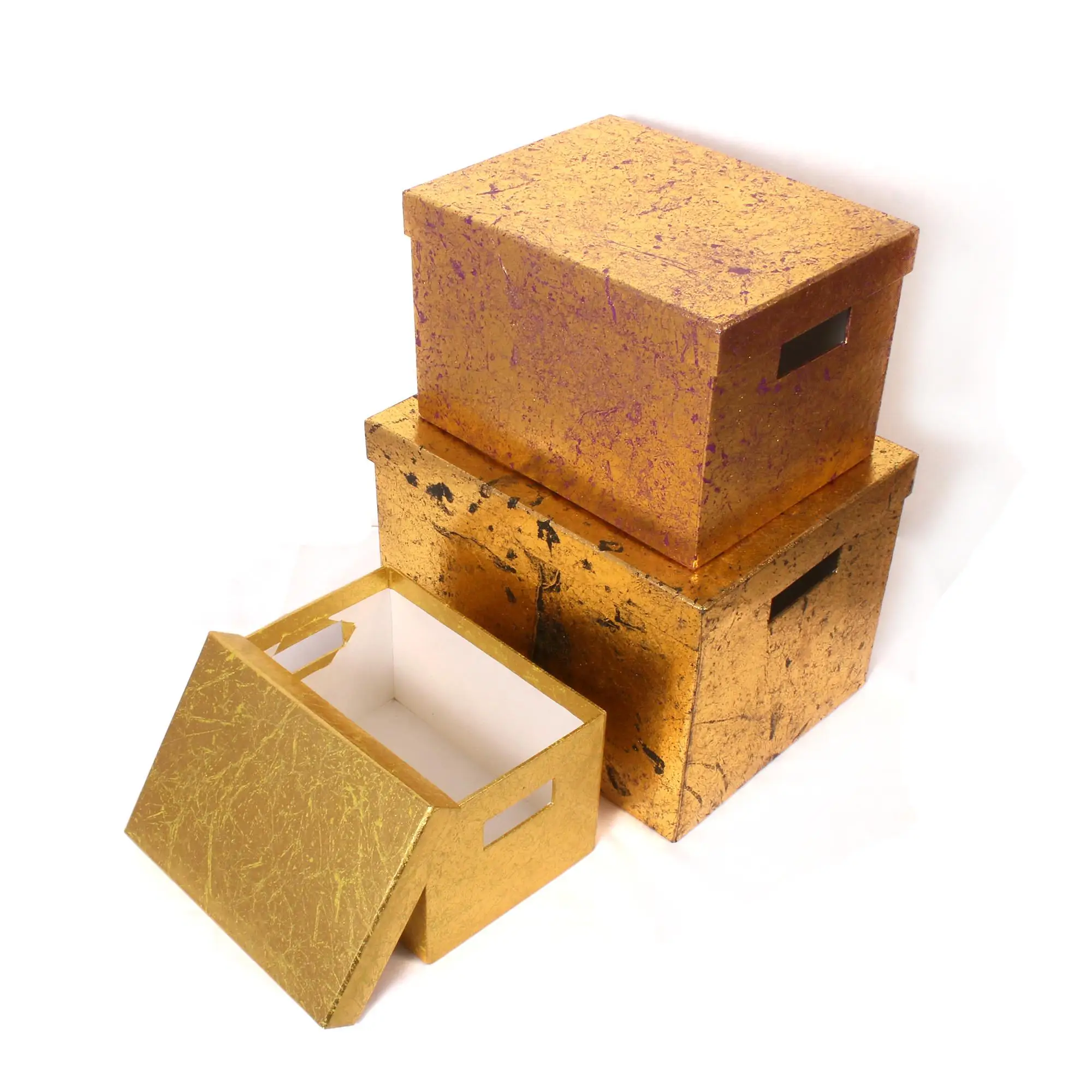 Golden Rigid Gift Box Set of 3 Handcrafted Kraft Paper Large Empty Gift Box DIY Packaging Sweet Candy Wedding Luxury Gift Box