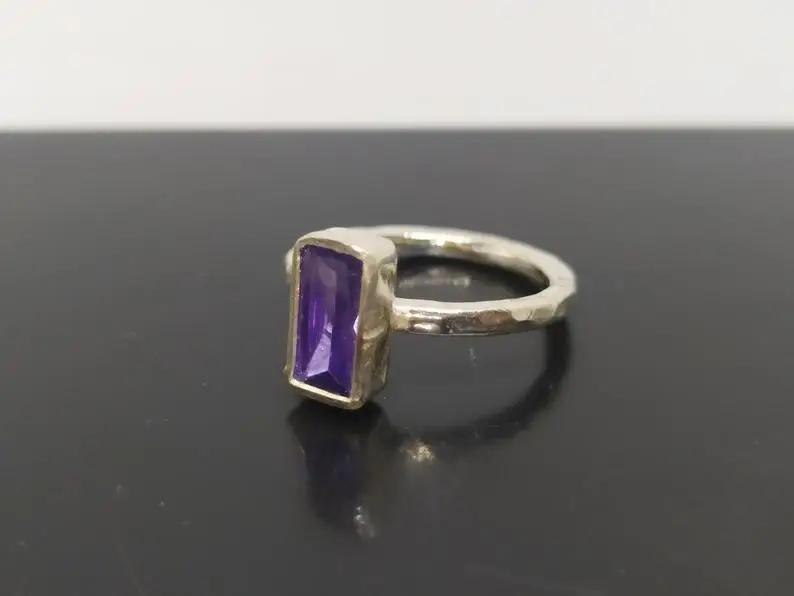 Classic Design Handmade Luxury 925 Sterling Silver Prong Set Wedding Rings With Natural February Birthstone Amethyst Gemstone