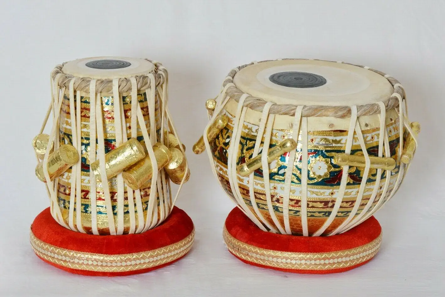 Indian Musical Instrument Tabla Meenakari Bayan, Sheesham Wood Dayan Drum Educational Meenakari Table Set Chrome Finish