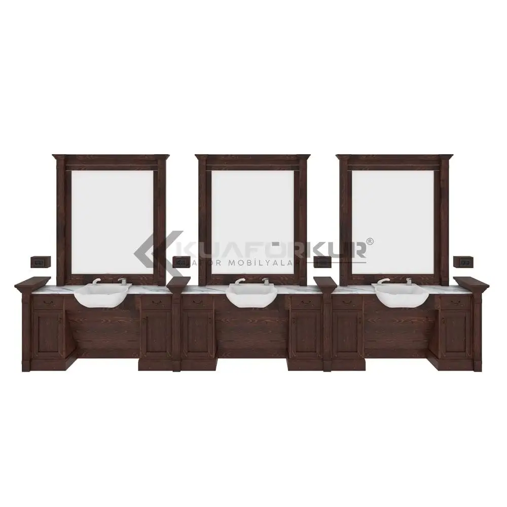 Wholesale Barbershop Salon Equipment Real Wood Barber Station New Design Salon Mirror Station Marble Surface