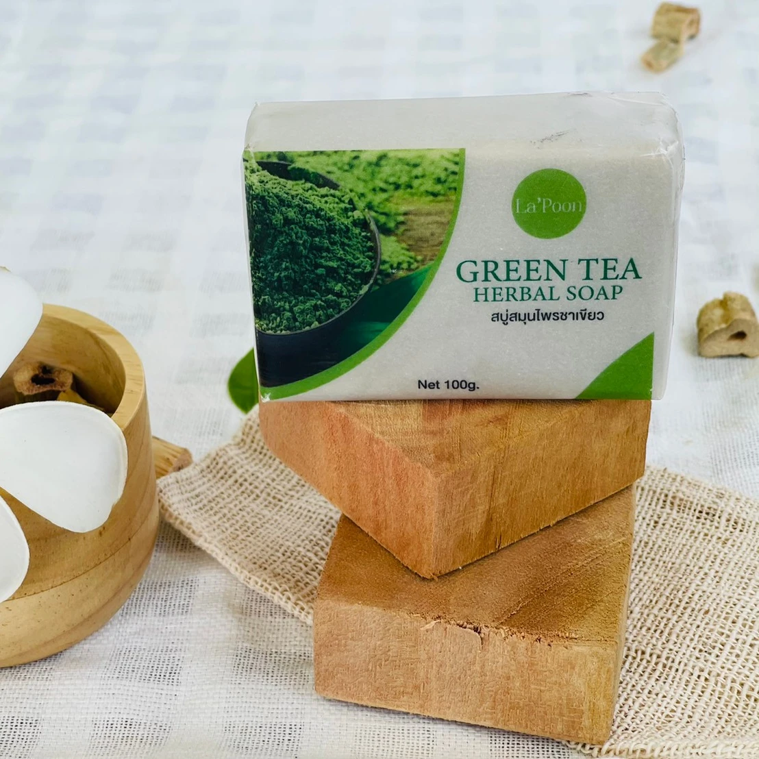 Natural Green Tea Herbal Soap for Whitening Clean & Clear Skin Handmade Manufacturer From Thailand /OEM Wholesale 100 Gram.