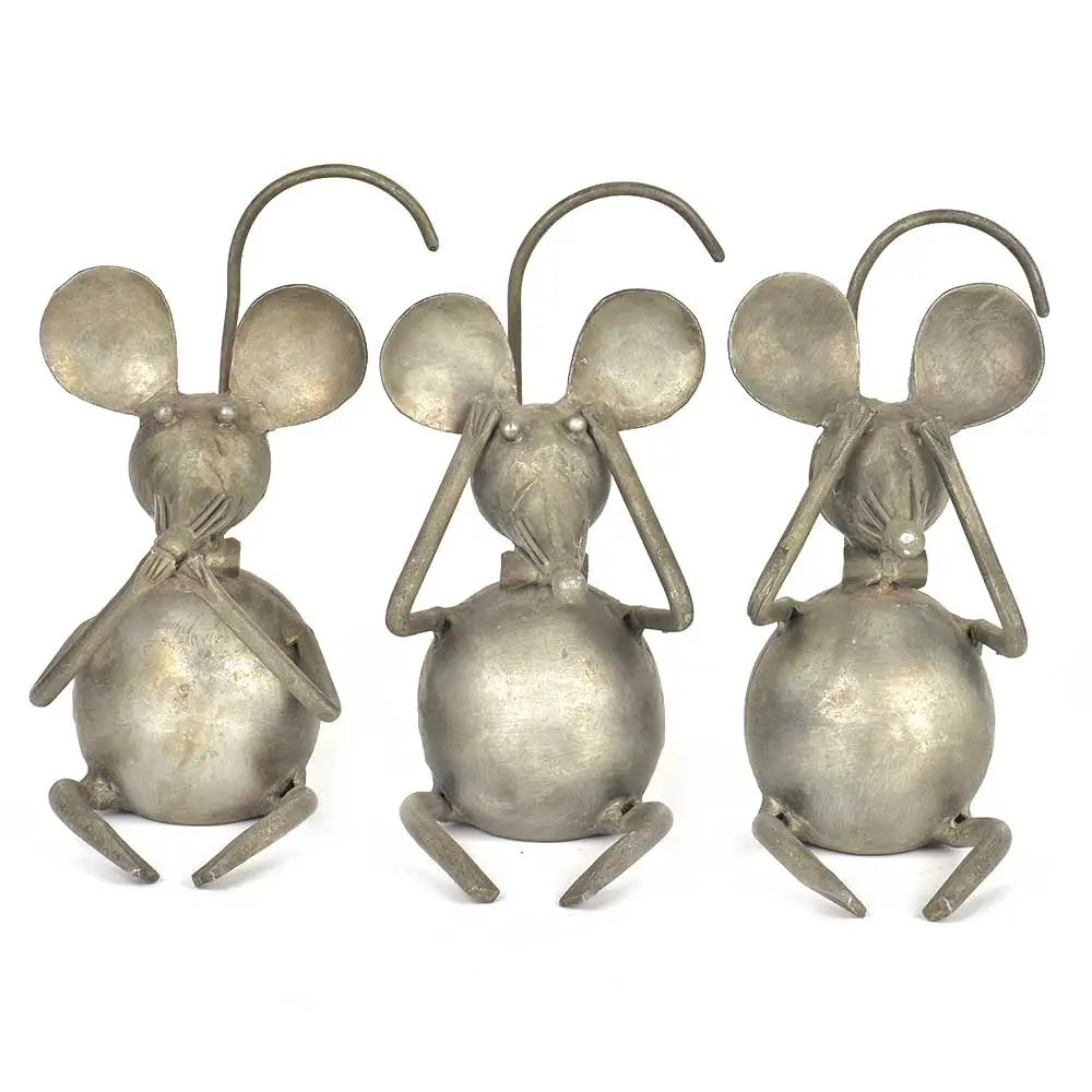 Handmade Antique Silver Iron Three Rats Hear See Speak No Evil Sculptures Figurine Statue Statement Pieces Decor Gift Items