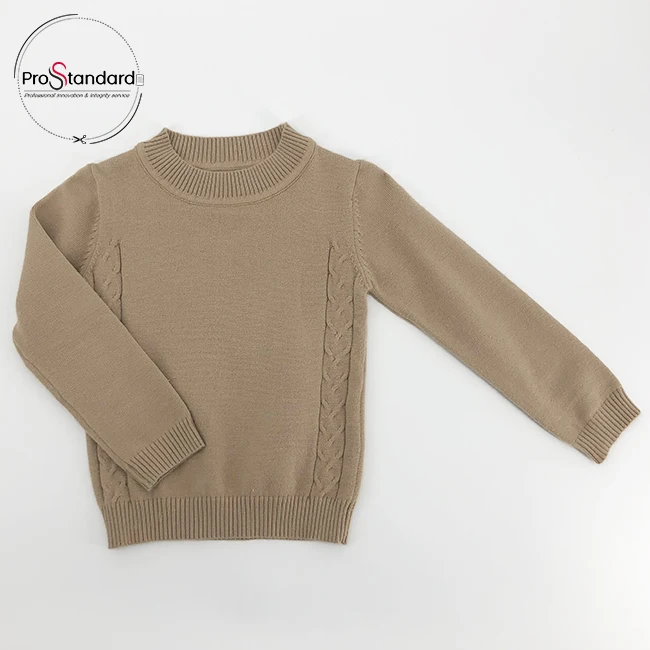 
Fashion Clothing Rib Collar Side Cable Stitch Long Sleeve Sweater Knitted Top for Kid 