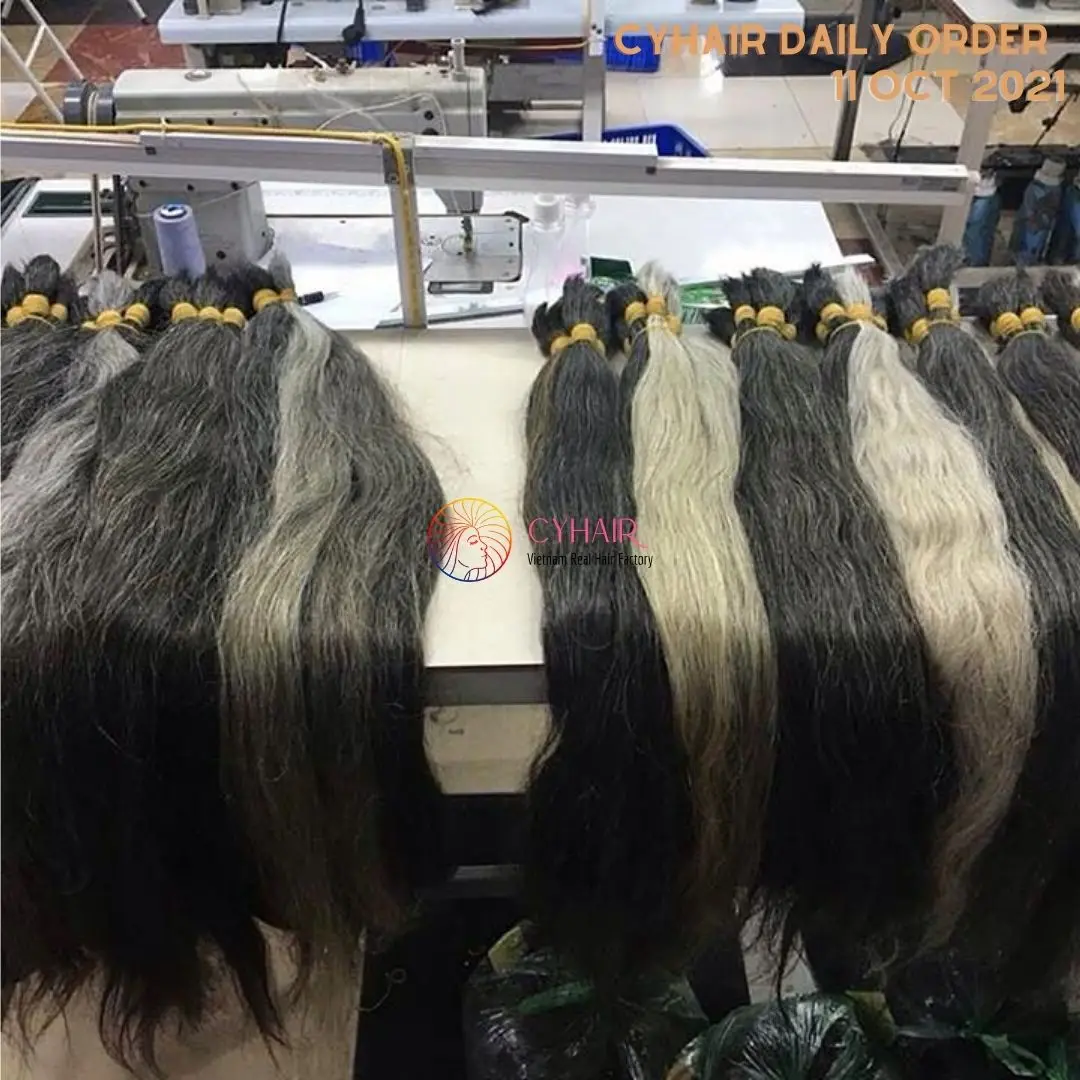 Vietnamese Bulk Grey Hair Double Drawn Hair Extensions Human Hair Direct Vietnam Supplier