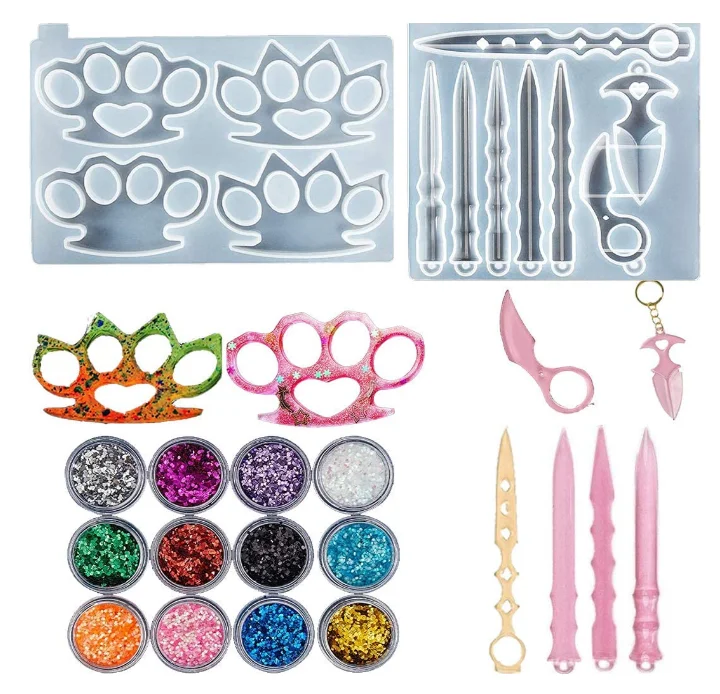 
Keychain Resin Mold- Swords Knife Silicone Mold to Make SWORD Dagger, No Touch Door Opener, Perfect Valentines Day Gifts for Her 