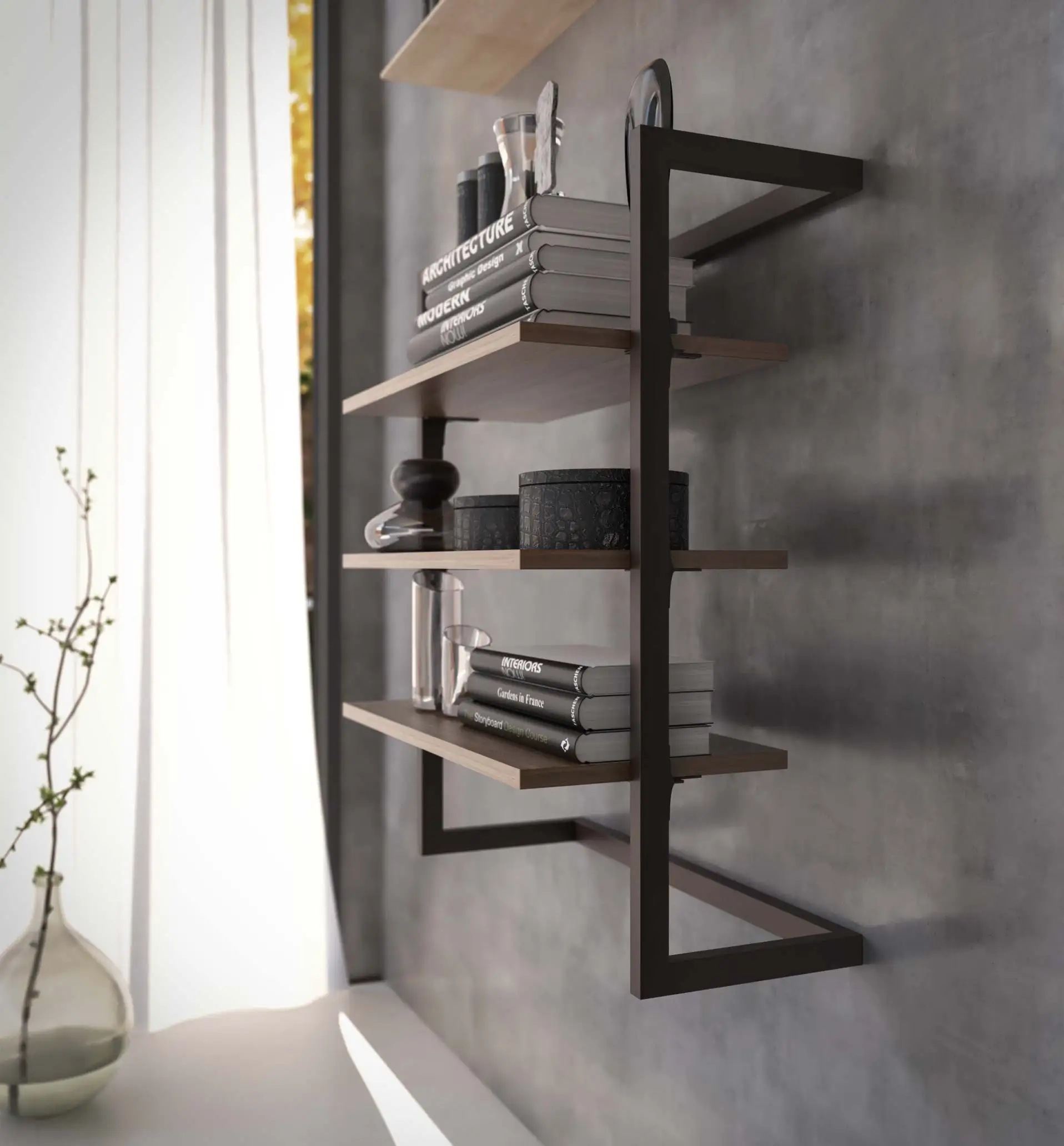 High quality aluminium  wall-mounted two- tier shelving unit H 72 cm for home
