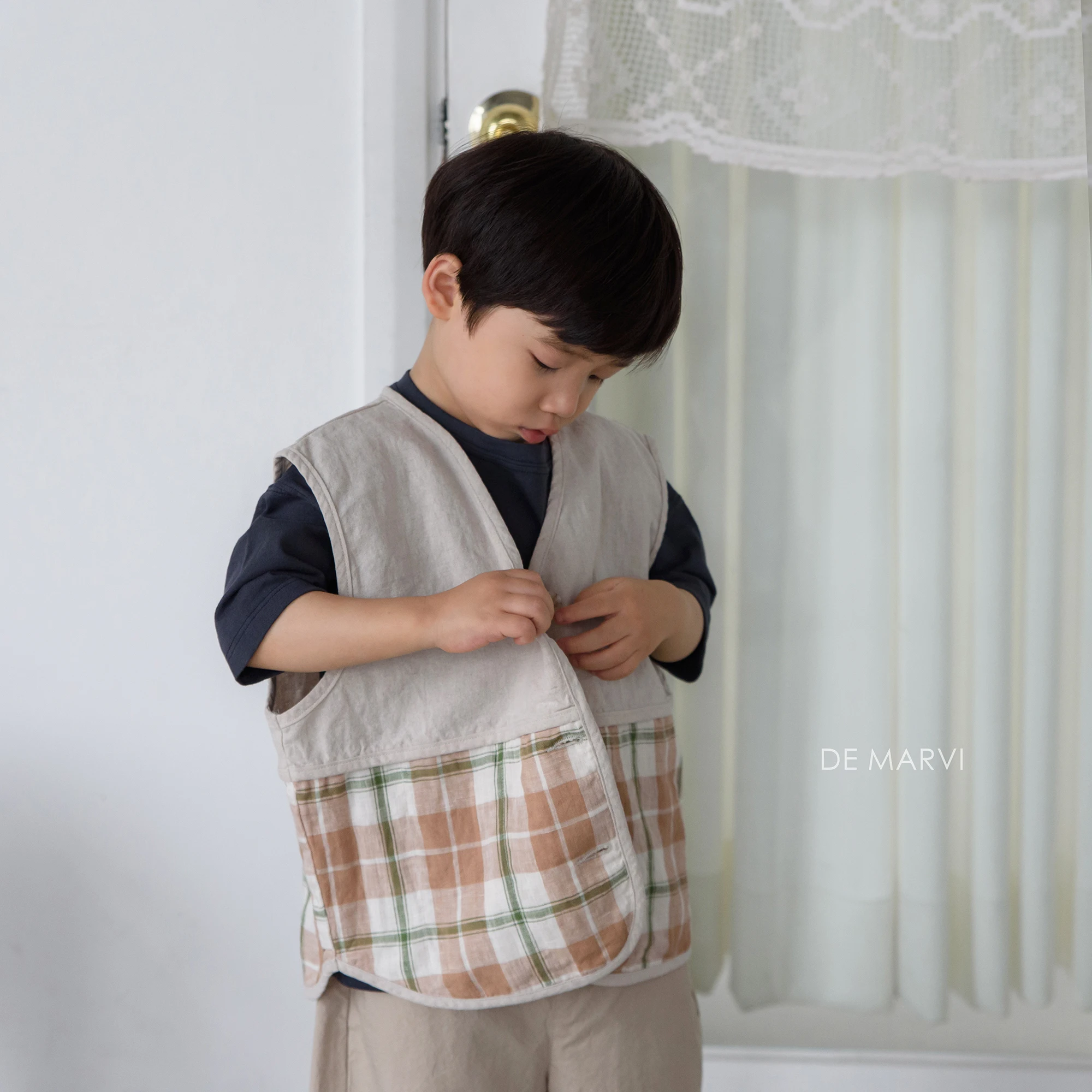 DE MARVI Toddler Kids Linen Cotton Checked Vest Boys Summer Fashion Clothes Korean Manufacturer MADE IN KOREA
