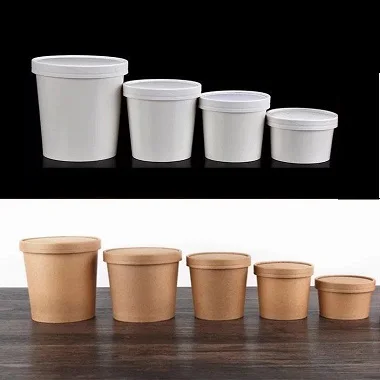 High Quality Eco-Friendly 780ml Kraft Paper Hot Soup Cups  With Food Grade PE Coated