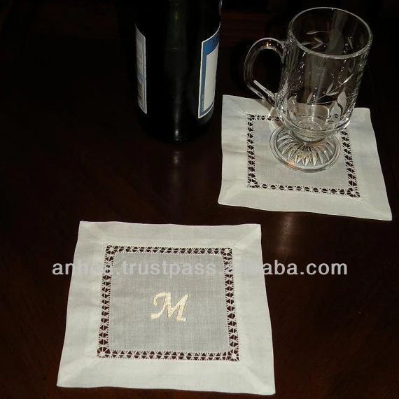 Embroidery Monogrammed Linen Cocktail Napkin