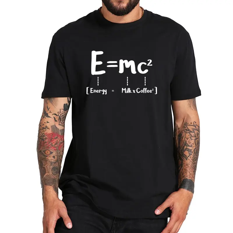 Customised Funny Math Energy Equal Milk Add Square Coffee Relativity Design Cotton T shirt EU Size