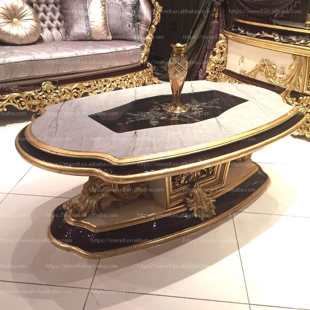 Grand Palace Living room Furniture Wooden Golden Coffee table solid wood