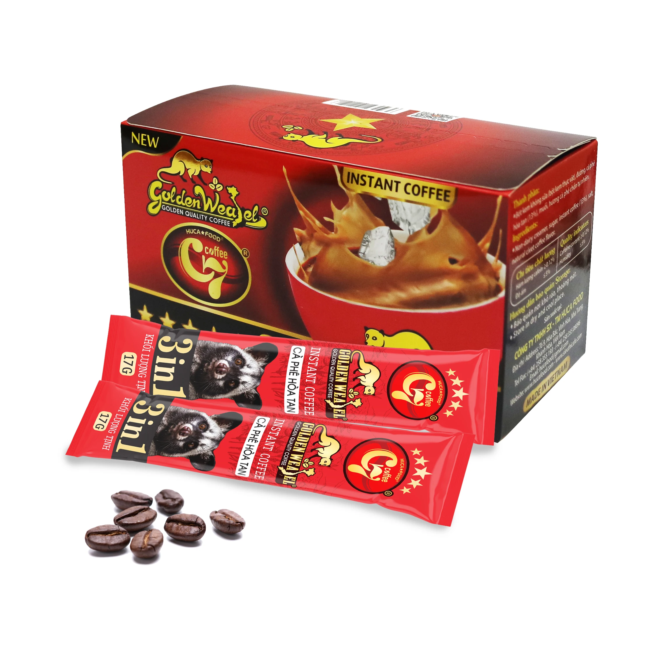 OEM, ODM, частная торговая марка Golden Weasel C7, вьетнамский мгновенный кофе 3 в 1, оптовая продажа, кофе HUCAFOOD