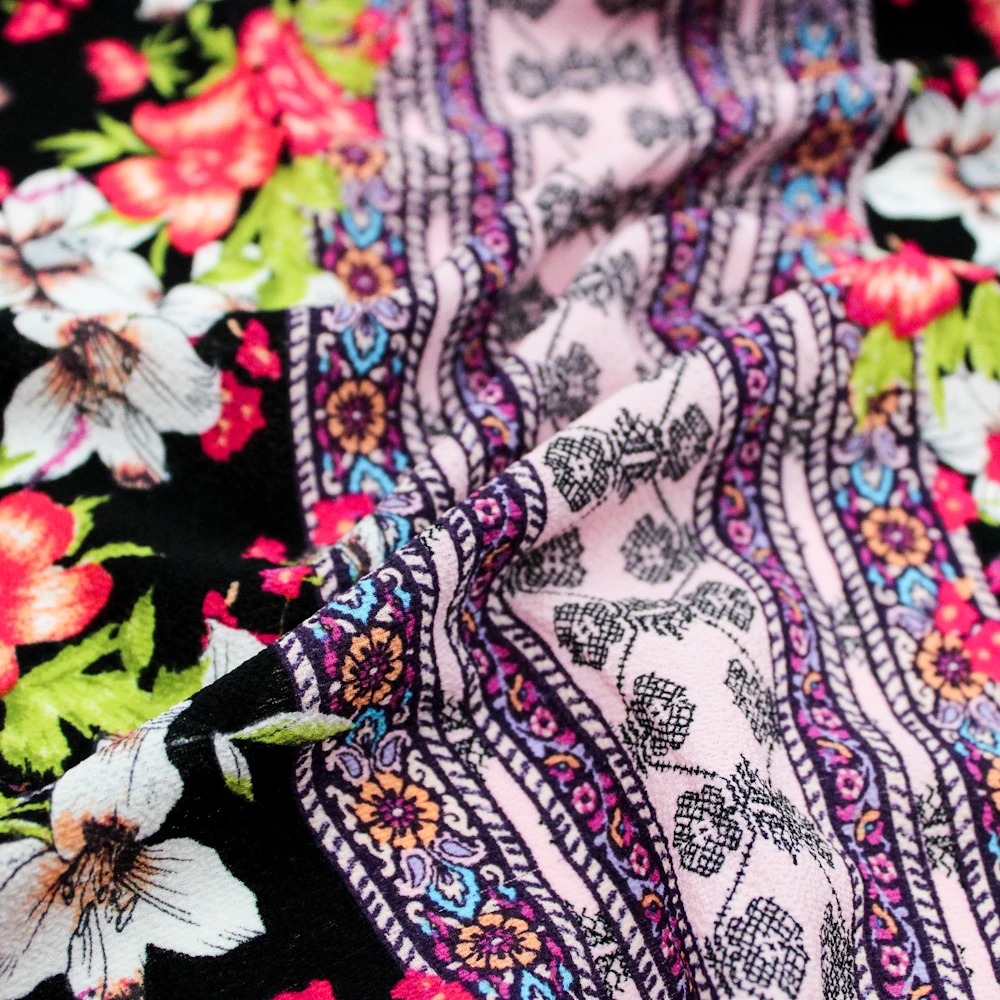 Черный яичной скорлупы синий Цветочная кайма с принтовым дизайном и надписью «Bubble шифоновая ткань-стиль PD-723-586