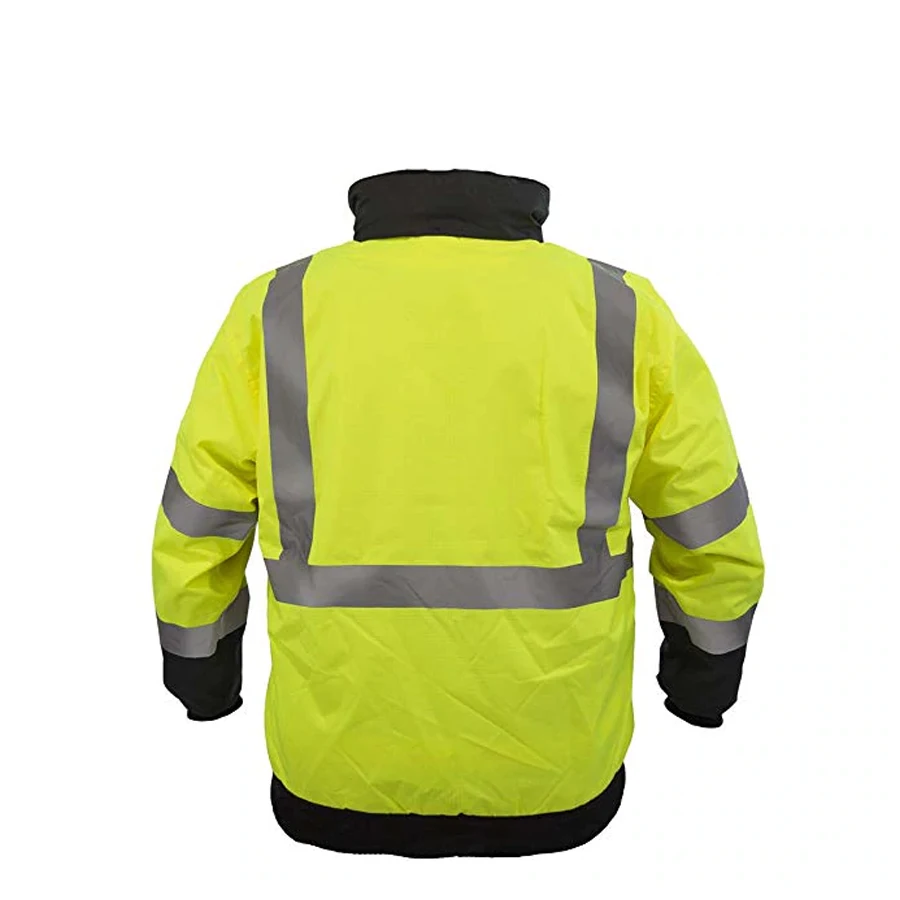 
Autumn Winter Workwear Clothing Reflective Working Clothes High Visibility Waterproof Zipper Bomber Jacket With Rip Stop Safety 