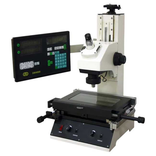 Advanced Toolmaker Microscope with D.R.O. Model RTM-901A Large and Heavy base provided extra overall rigidity to the instrument