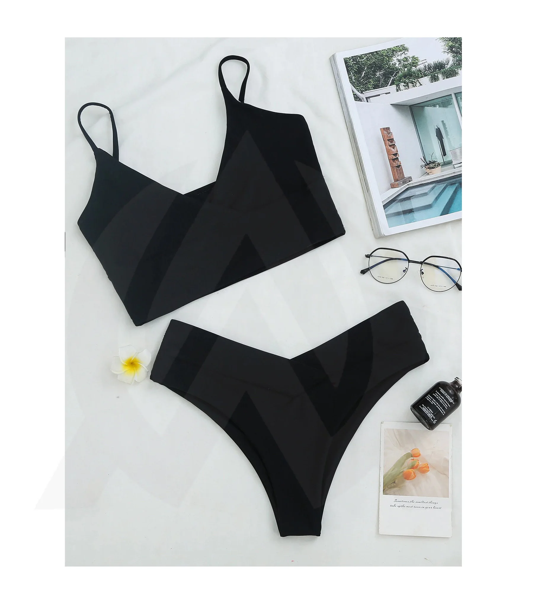 Lingerie Bra Set Womens Plus Size Women Bathing Suits Ladies Sexy Costume Black Plain Swimsuits
