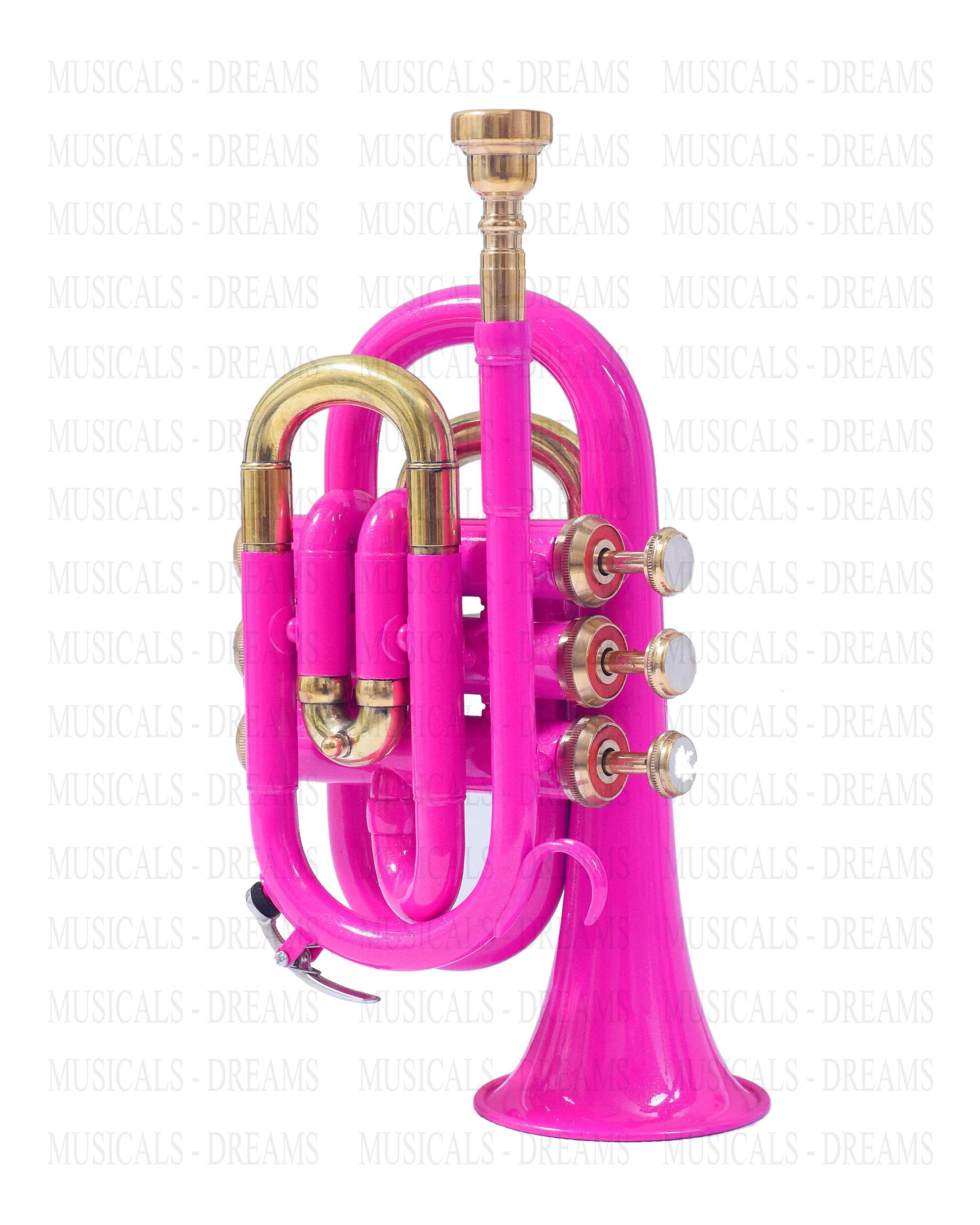 NASIR AL NEW PROFESSIONAL Pocket Trumpet Pink Brass And Wind Musical Instrument For Decoration Made In India