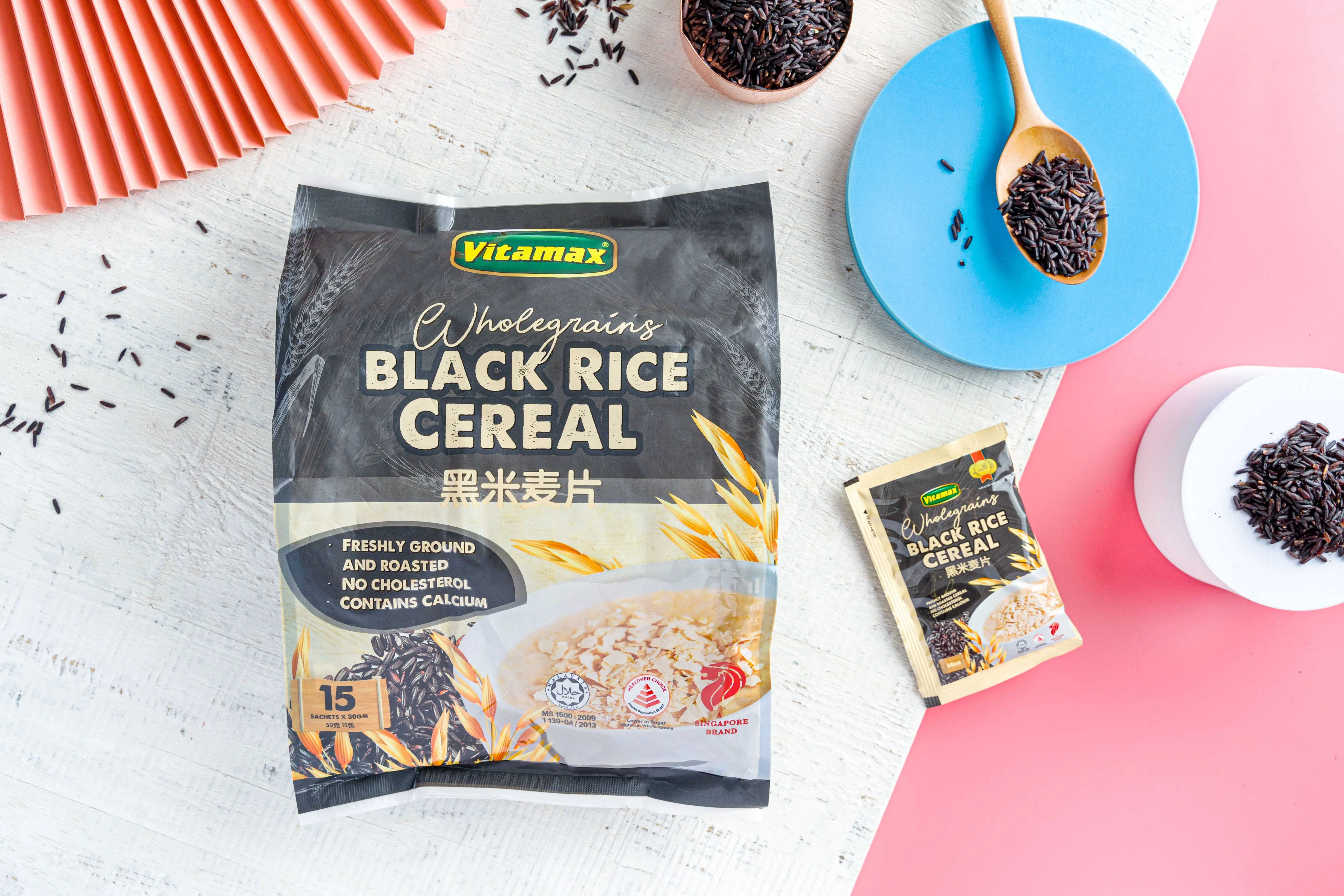 Best Selling Breakfast Low-Sodium Low-Fat Grain Wheat Oat Baked Vitamax Instant Wholegrains Black Rice Cereal 30g x 15s x 20p