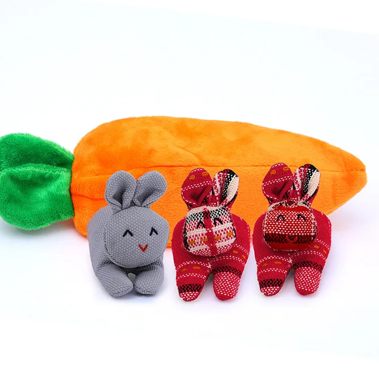 YIWU AULLAN New Design Rabbit Desktop Decoration Gifts Three Bunnies In Carrot Purse Stuffed Plush Toy  Easter Bunny