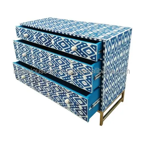 LATEST DESIGN Indian top selling Diamond Azure blue bone inlay chest of drawer