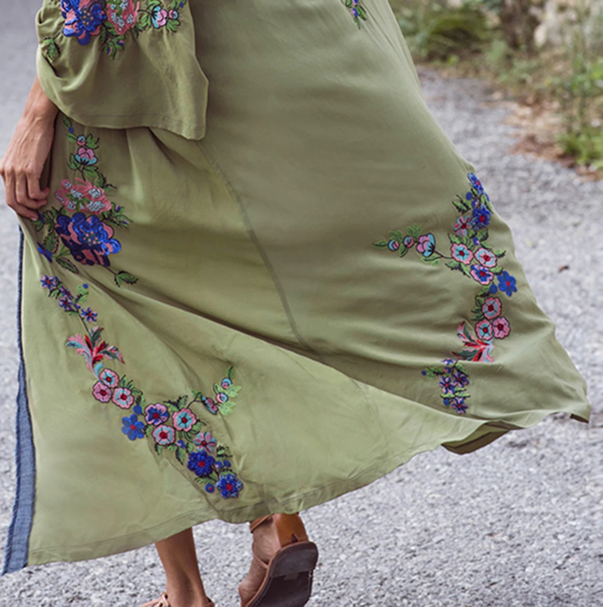 Hot Sale New Printed Skirts Embroidered Long Sleeve Dress