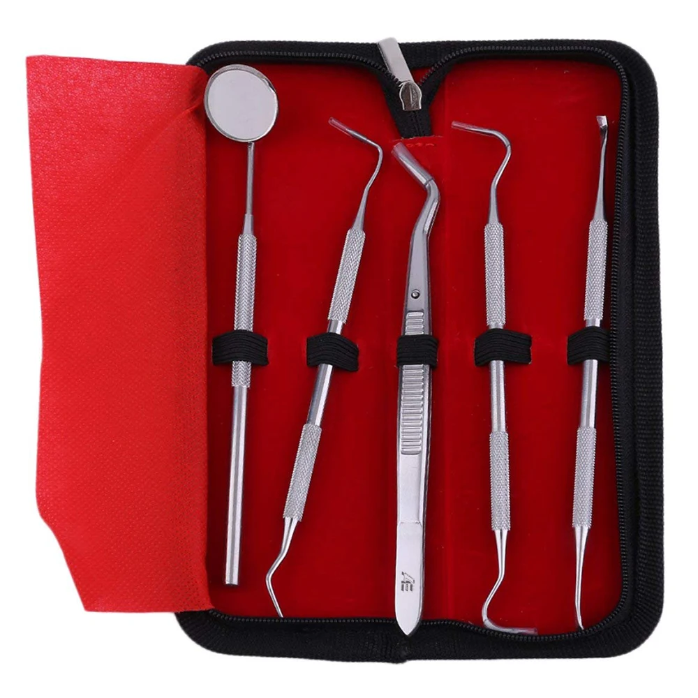5 Pcs Steel Scaler Pick Carbon Steel Tools with Inspection Examination Mirror Dental Instruments Set Teeth Care Tool 2021