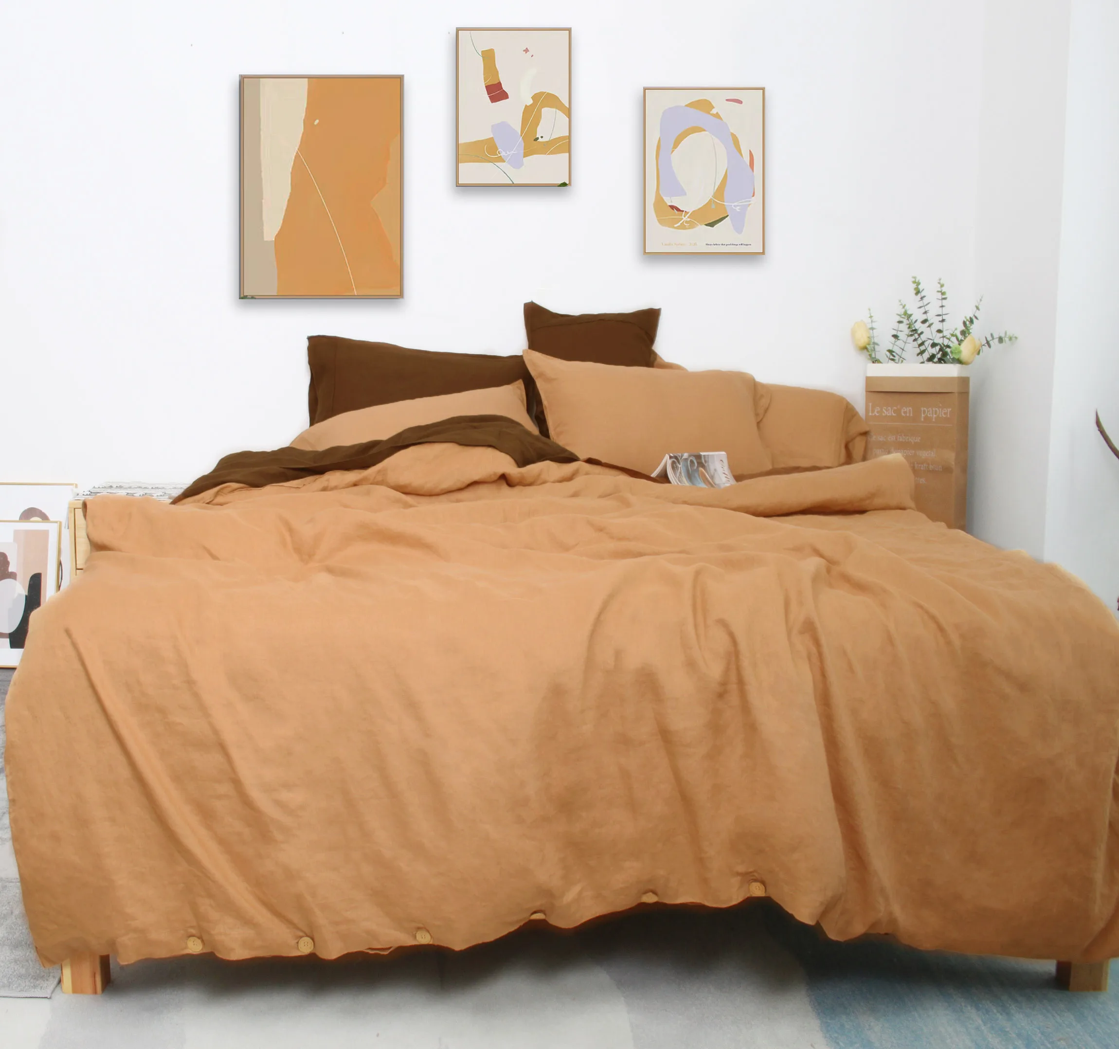 Custom Vintage Pure flax Linen Sheet Set stone washed linen bedding 100% french flax bed set