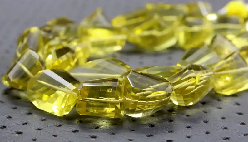 Wonderful Collection Huge Size 14 Pieces Natural Lemon Quartz Gemstone Faceted Nuggets Shape Beads Wholesale