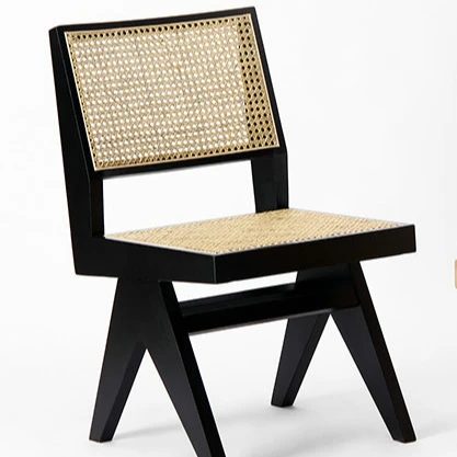 European Style Dining Chair Designer Pierre Jeanneret dining Chair Solid Wood Frame Rattan Back Chair