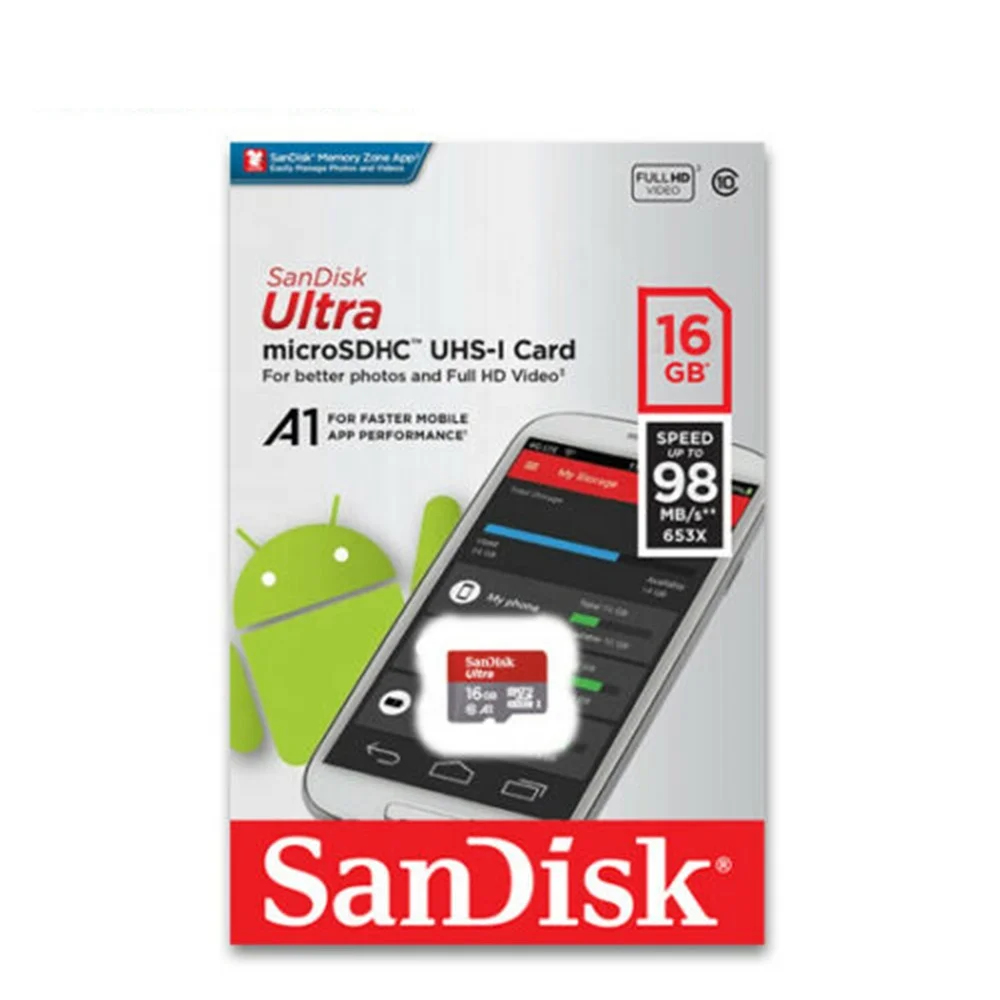  Оригинальная карта памяти Micro SD SanDisk Ultra UHS-I A1 класс 10 16
