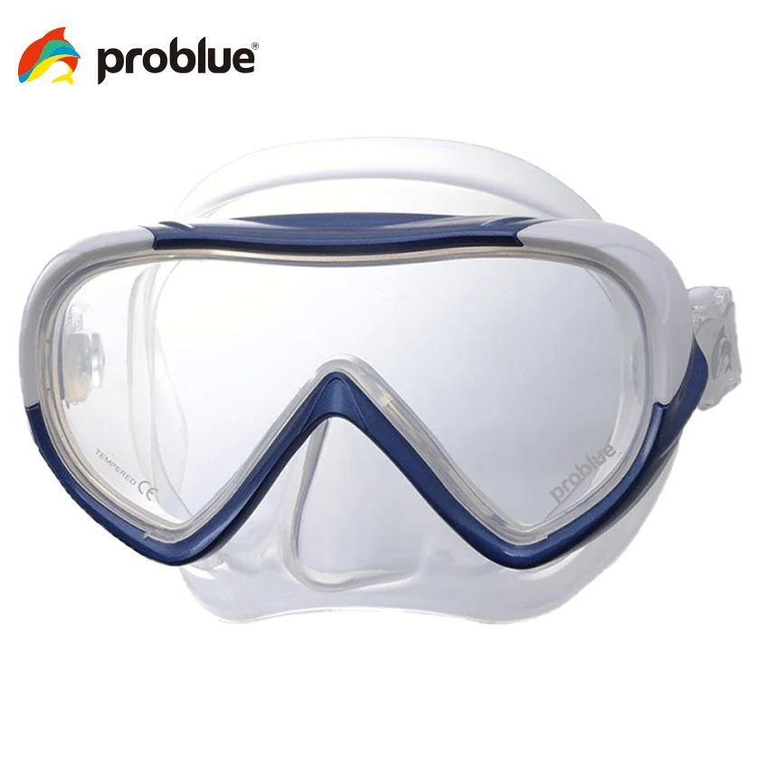 Problue MS-152 Diving Mask Lightweight Low Volume with Wide Field Vision Adults Scuba Diving Swimming Glass Lenses Snorkel Mask