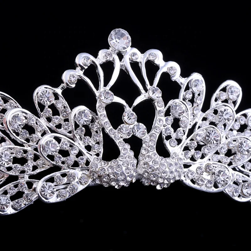Couple Peacock Crown And Tiara Headpieces With Rhinestone For Bridal Wedding Accessories