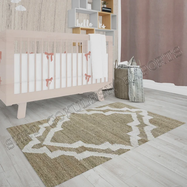 Natural Fibre Rugs Indian Handmade Jute Geometrical Design Floor Decoration For Living Room Carpets