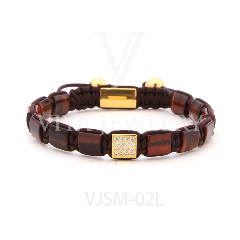 Luxury 10*10mm Square Gemstone Men Bracelet Custom Logo Bracelet