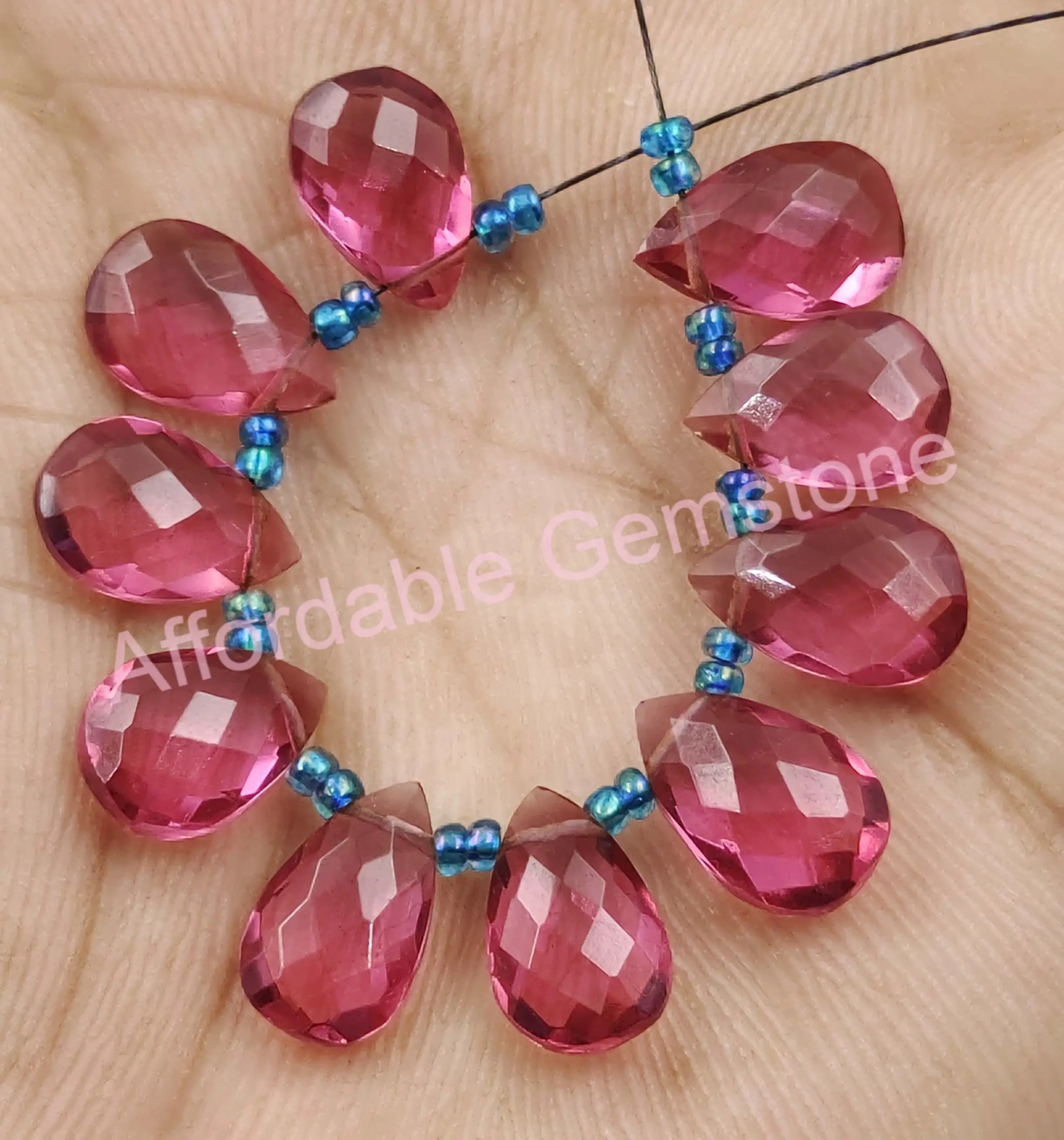 Ruby lite quartz polished gemstone faceted beads handmade beads delicate jewelry pear shape stone jewelry making stones