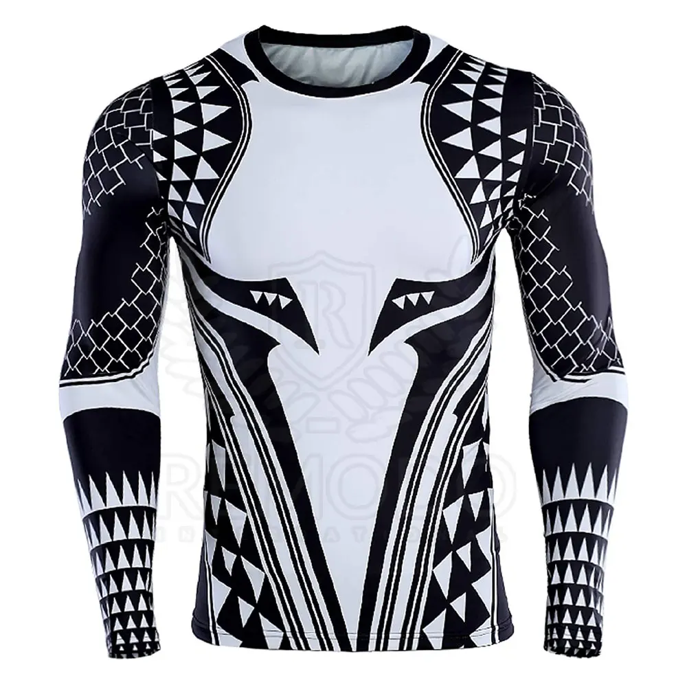 Man Long Sleeve Gym Clothing UPF 50 Sublimation Printed Custom MMA Surfing Rash Guard Compressed T-shirt