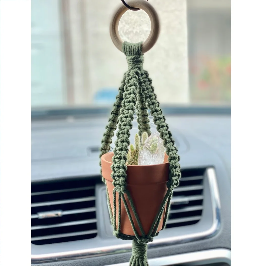 Macrame Mini Car Plant Hanger Rear View Mirror Car Accessories With Coral Beads  From Isar International