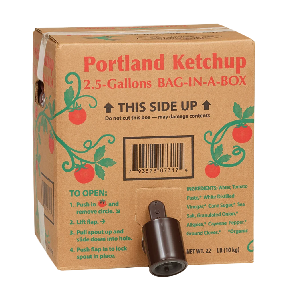 
Non GMO, Organic, Vegan, Gluten Free, Organic Bulk Portland Ketchup 2.5 Gallon Bag-n-Box 