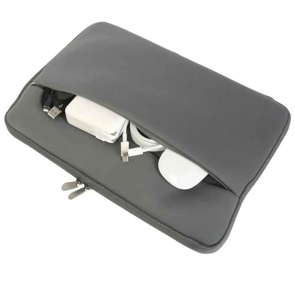 
Gray Neoprene and Lycra Dust Cover Sleeve Bag with Front Accessory Pocket for 13 inch MacBook and Laptops 