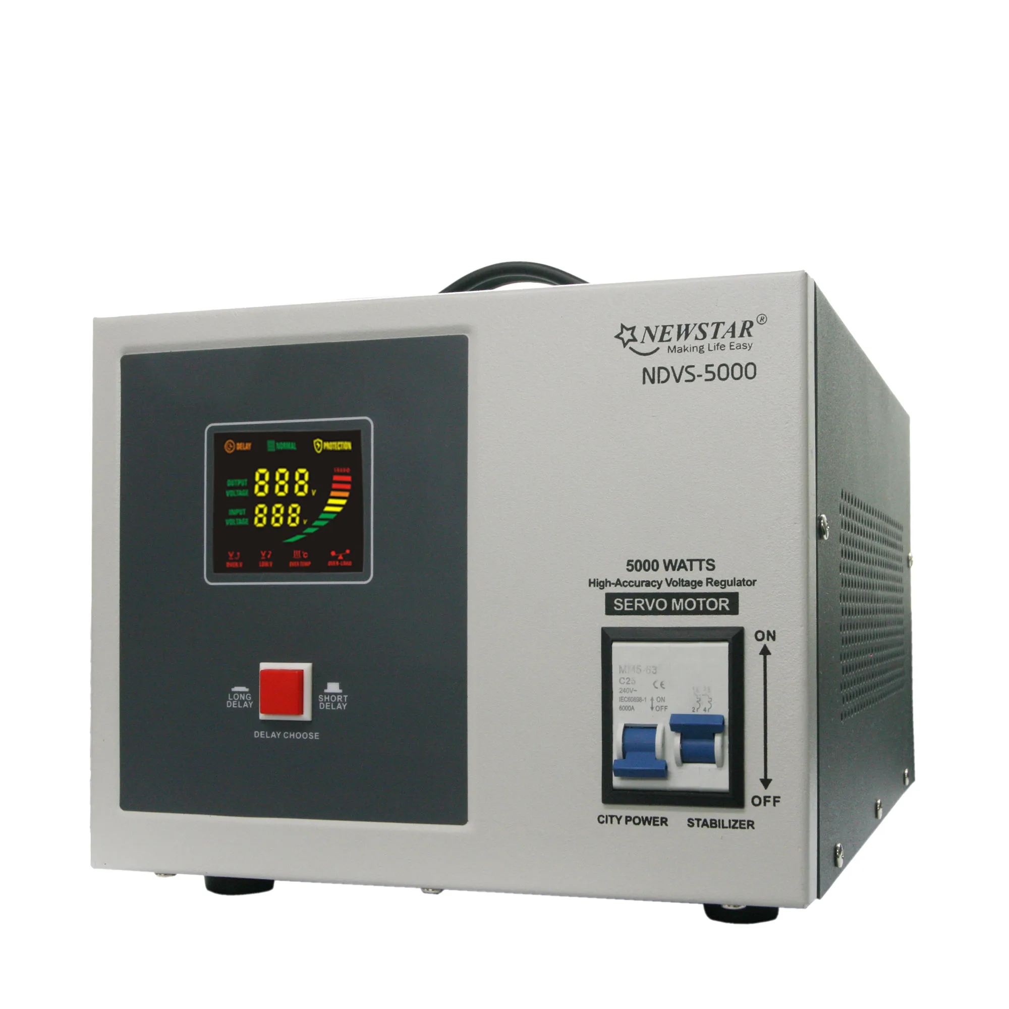 Newstar NDVS-5000 Digital Servo Motor Type Automatic Voltage Regulator/Stabilizer 5000W AVR with Surge Protection (LCD Display)