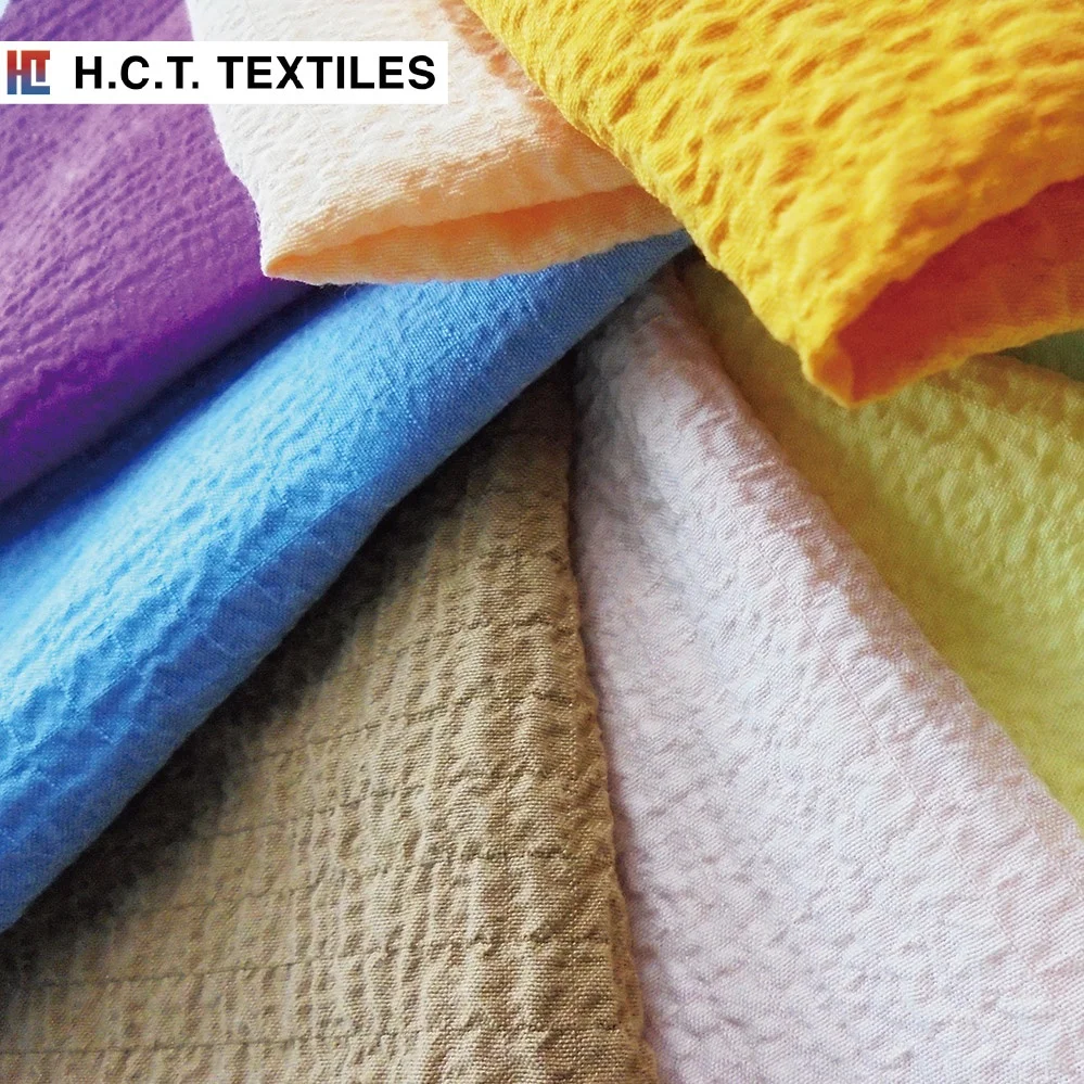 Лидер продаж эластичная ткань seersucker 140 г вискоза полиэстер спандекс гладкая сморщенная муслиновая