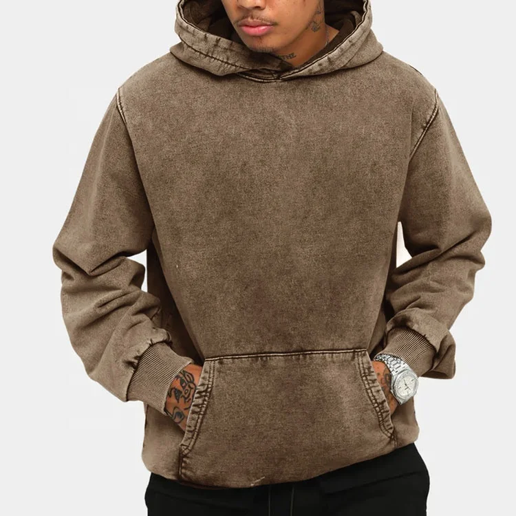 2021 winter newest design clothing custom 100% cotton plain blank pullover vintage hoodie brown washed hoodie men