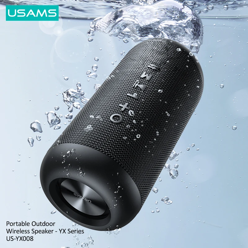 USAMS Portable Outdoor IPX6 Waterproof BT 5.0 Loudspeaker Active Deep Bass Stereo Wireless Speaker