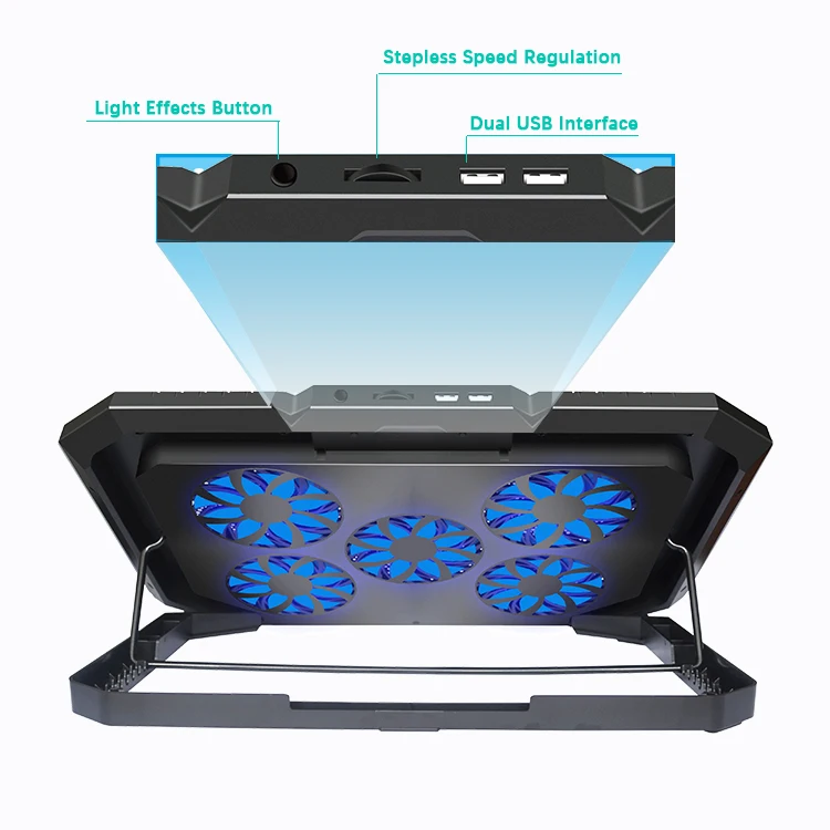 Laptop Cooling Pad 12-17 Inch 5 Fans Speed Adjustable Laptop Cooler Fan