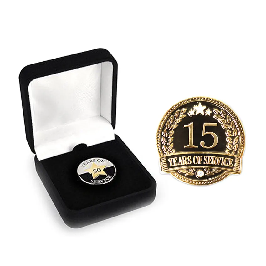 custom company anniversary service employee award velvet metal lapel pin gift box