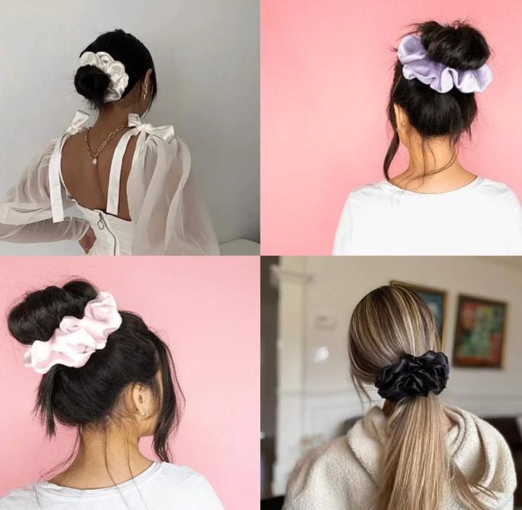 17cm Chic Black Large Scrunchies Soft Scrunchy Hair Ties Silk Satin Big Scrunchies For Hair