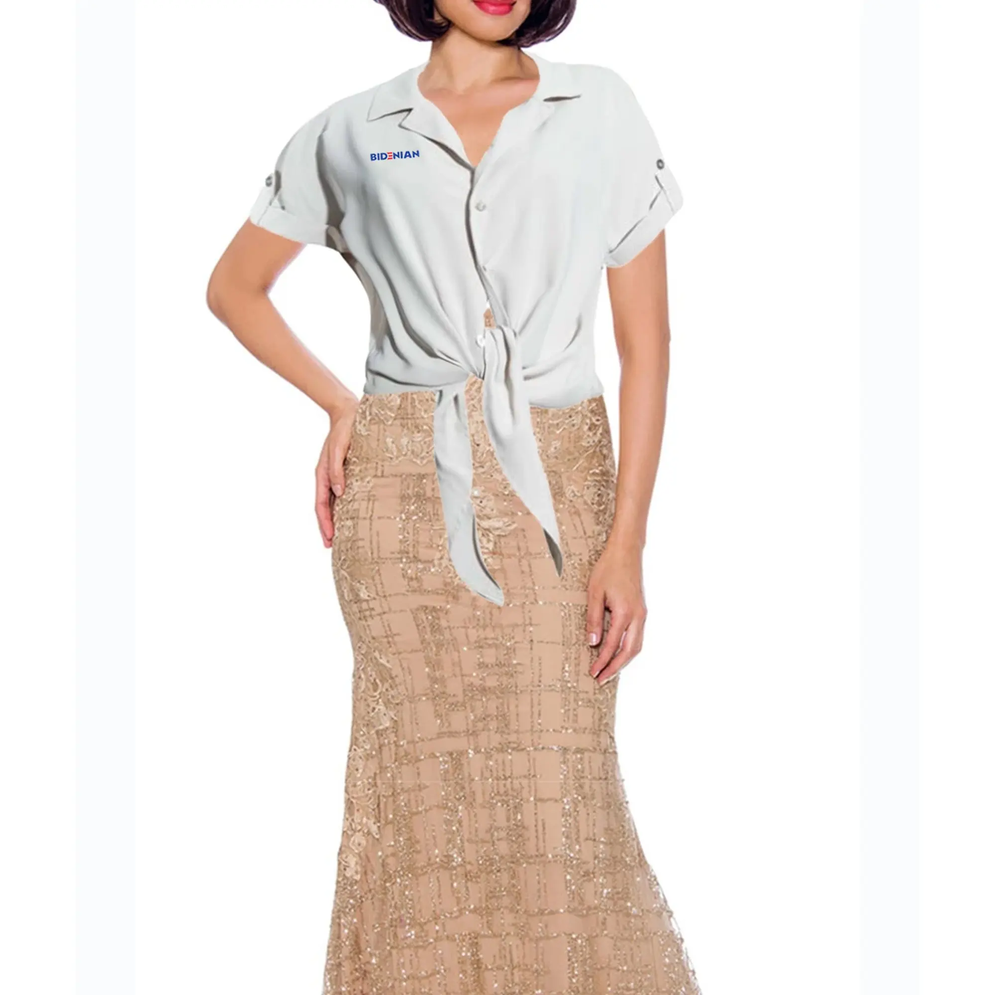 
Gray Ice Ladies Elastane Soft Cotton Dress Crop Shirt 