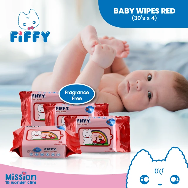 FIFFY Baby Wet Tissue Fragrance and Alcohol FREE Baby Cleaning Wet Tissue (4 x 30s)